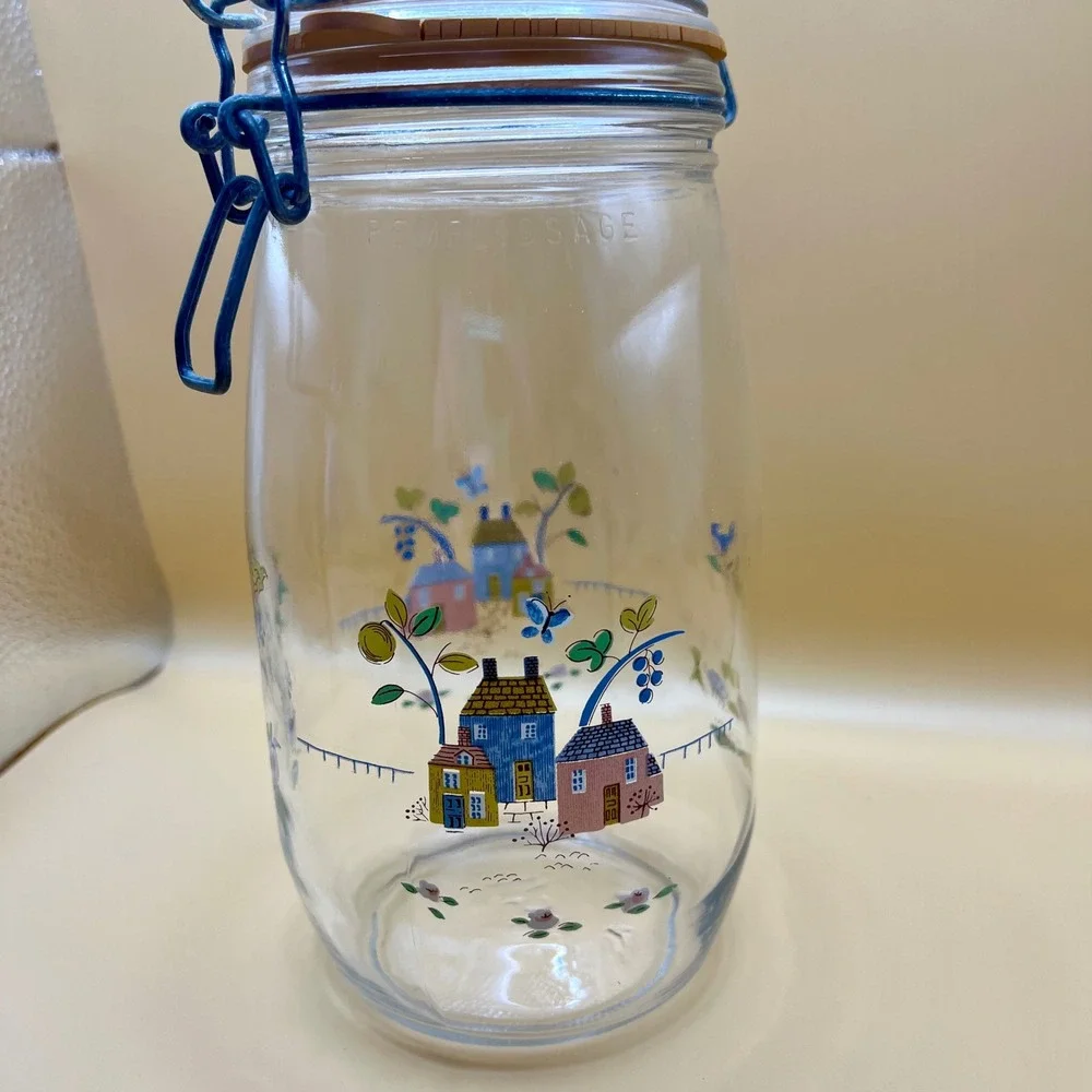 Vintage ARC France 1.5L Glass Heartland Canister Cottagecore Wire Hinged Lid